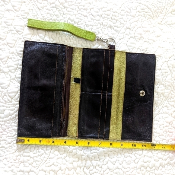 HANDMADE Leather Green and Pink Cherry Blossom Wristlet Floral Large Wallet - Picture 7 of 7